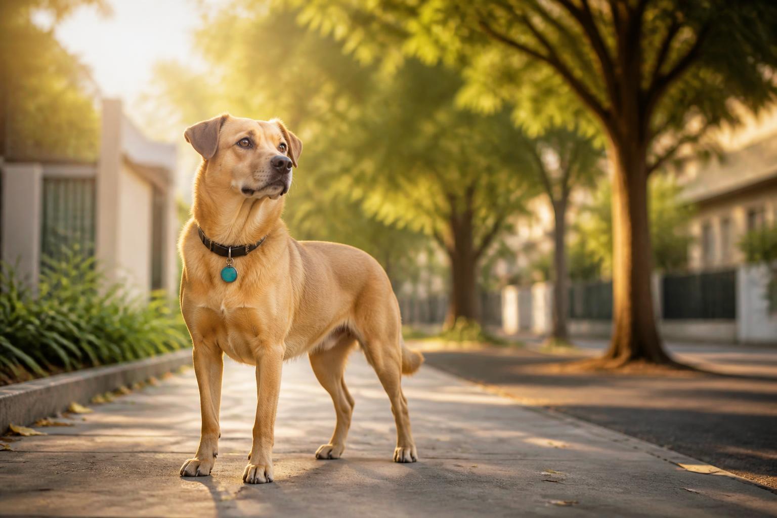 Cachorro usando AumiTag em ambiente externo